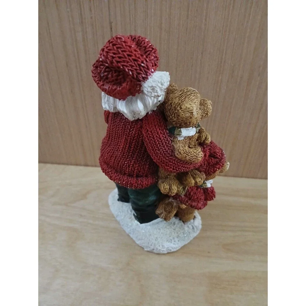 Santa Claus Christmas Figurine Holding Teddy Bear & Lantern Holiday Decoration